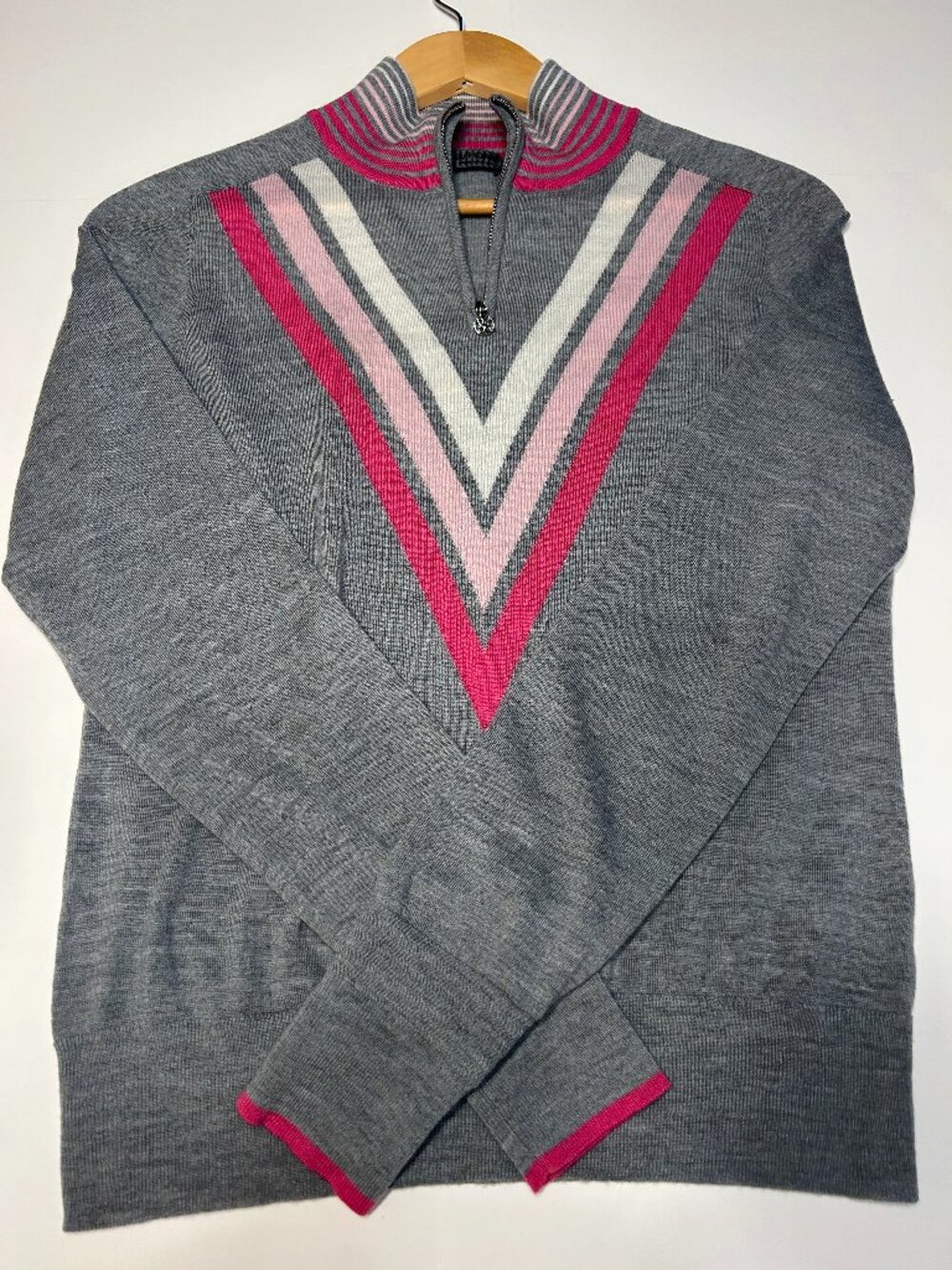 G/FORE Striped Quater-Zip Golf Sweater Gray/Pink Women Small